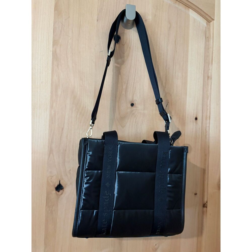 Kate Spade New York Kip Puffy Quilted Black Glossy Mini Tote Crossbody Bag EUC
